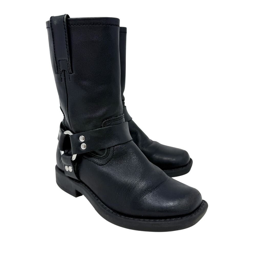 Frye Black Leather Harness Boots Girls Size 11.5 EUC Pull On